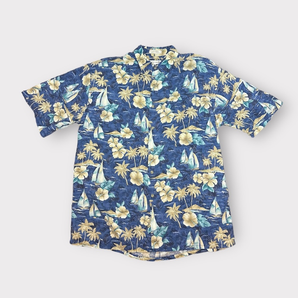HOST PICK⭐️Vintage 1990s Pierre Cardin Rayon, Sail Boat Print, Hawaiian Shirt